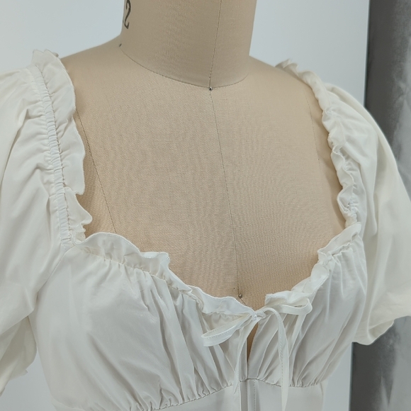 NWOT Gianni Bini Sweetheart Puff Sleeves Ruffle Poplin Dress White Size Large - Picture 5 of 9